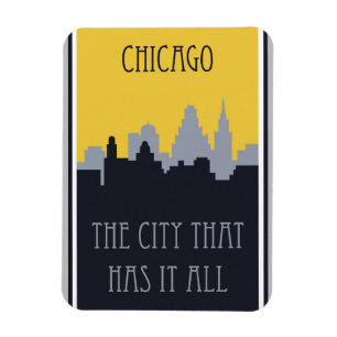 Chicago City Skyline Vintage Travel Poster Magnet