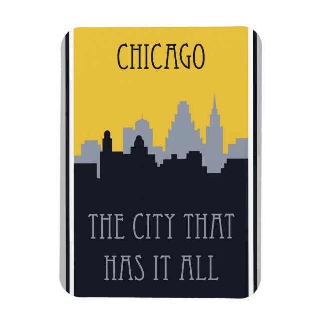 Chicago City Skyline Vintage Travel Poster Magnet (Vertikal)