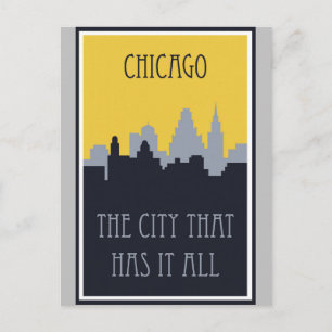 Chicago City Skyline Vintage Travel Poster Postkarte