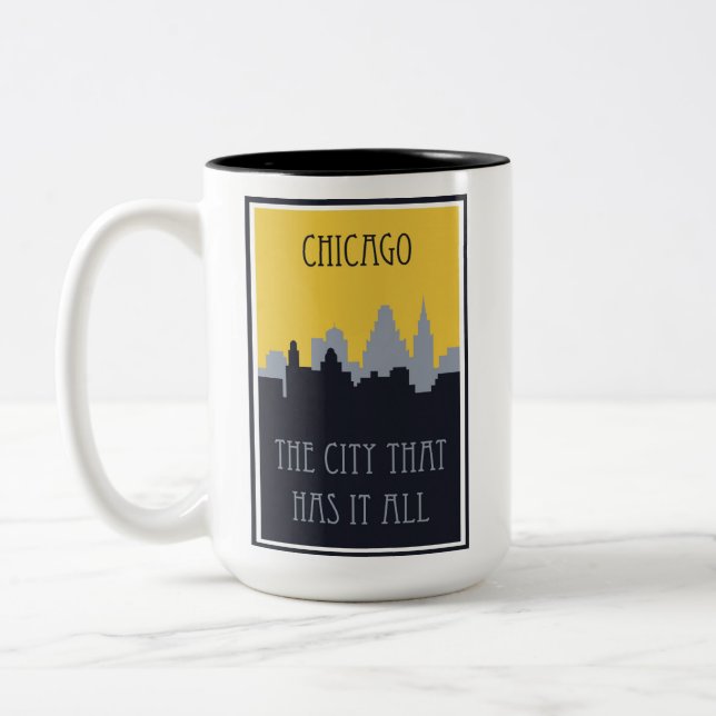 Chicago City Skyline Vintage Travel Poster Zweifarbige Tasse (Links)