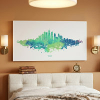 Chicago City Skyline Wasserfarbe in blau und grün