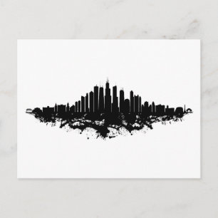 Chicago City Skyline Wasserfarbe Schwarz/Weiß Feiertagspostkarte
