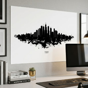 Chicago City Skyline Wasserfarbe Schwarz/Weiß Poster