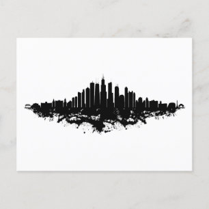 Chicago City Skyline Wasserfarbe Schwarz/Weiß Postkarte