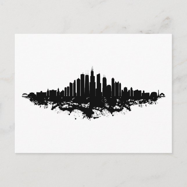 Chicago City Skyline Wasserfarbe Schwarz/Weiß Postkarte (Vorderseite)