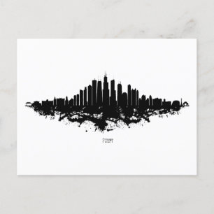 Chicago City Skyline Wasserfarbe Schwarz/Weiß Postkarte