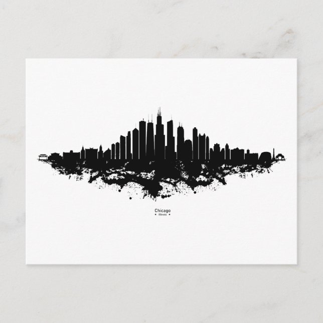 Chicago City Skyline Wasserfarbe Schwarz/Weiß Postkarte (Vorderseite)