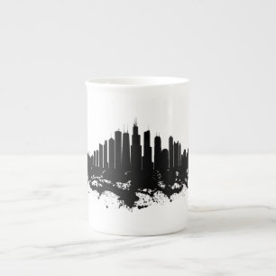 Chicago City Skyline Wasserfarbe Schwarz/Weiß Prozellantasse