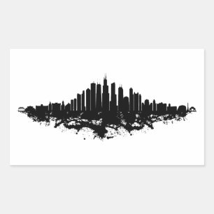 Chicago City Skyline Wasserfarbe Schwarz/Weiß Rechteckiger Aufkleber