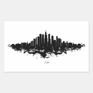 Chicago City Skyline Wasserfarbe Schwarz/Weiß Rechteckiger Aufkleber