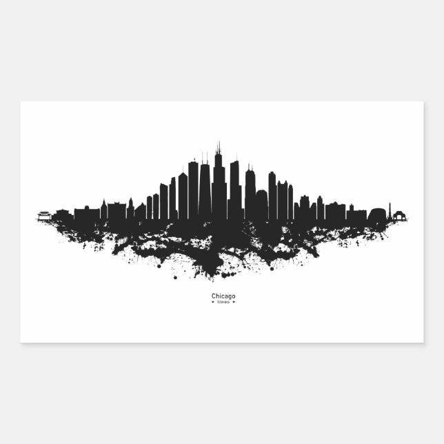 Chicago City Skyline Wasserfarbe Schwarz/Weiß Rechteckiger Aufkleber (Vorderseite)