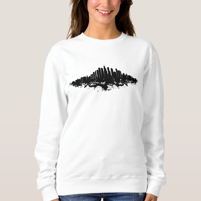 Chicago City Skyline Wasserfarbe Schwarz/Weiß Sweatshirt (Vorderseite)