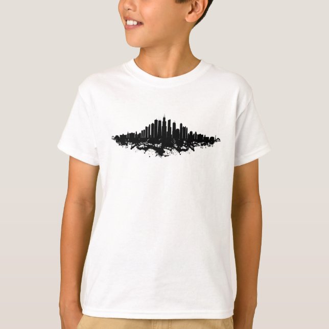 Chicago City Skyline Wasserfarbe Schwarz/Weiß T-Shirt (Vorderseite)