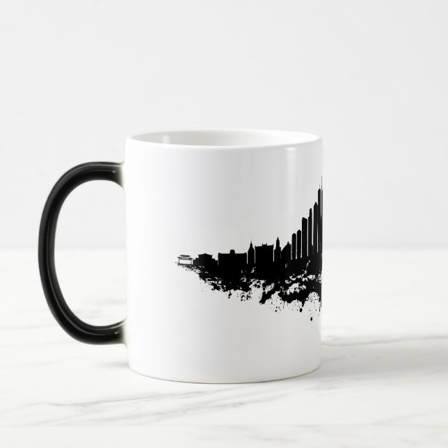 Chicago City Skyline Wasserfarbe Schwarz/Weiß Verwandlungstasse (Links)