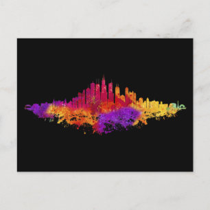 Chicago City Skyline Watercolor auf Weiß Feiertagspostkarte