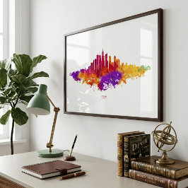 Chicago City Skyline Watercolor auf Weiß Fotodruck