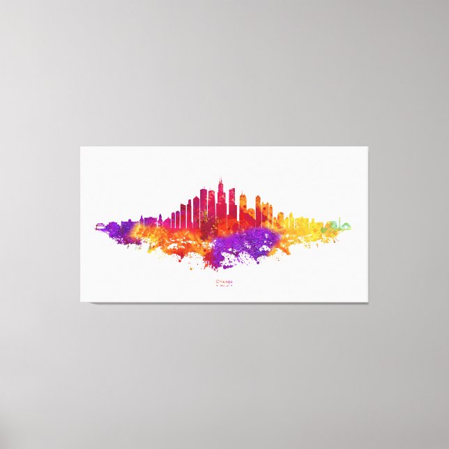 Chicago City Skyline Watercolor auf Weiß Leinwanddruck (Vorderseite)
