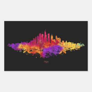 Chicago City Skyline Watercolor auf Weiß Rechteckiger Aufkleber