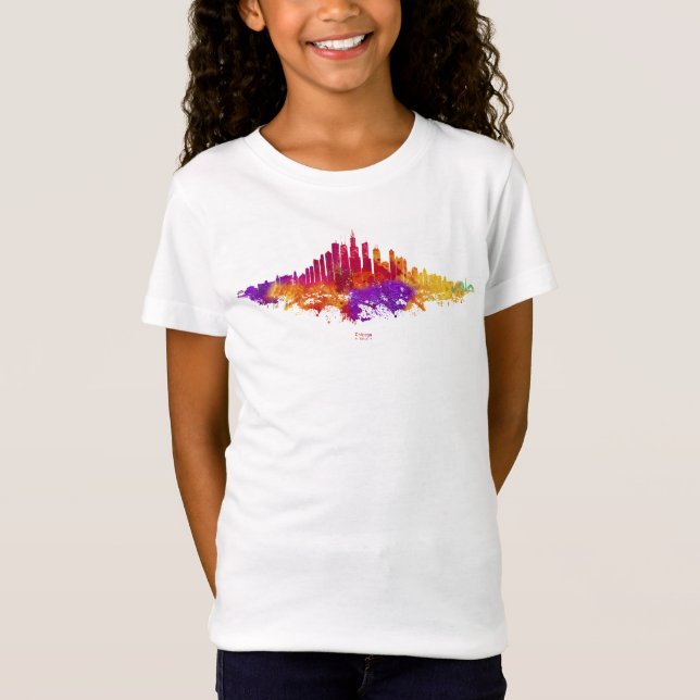 Chicago City Skyline Watercolor auf Weiß T-Shirt (Vorderseite)