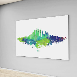 Chicago City Skyline Watercolor in blau und Limon Leinwanddruck