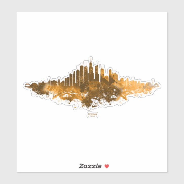 Chicago City Skyline Watercolor in Orange Aufkleber (Blatt)