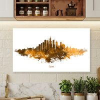 Chicago City Skyline Watercolor in Orange