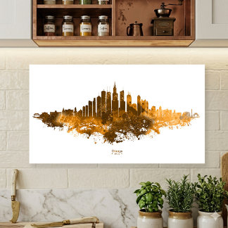 Chicago City Skyline Watercolor in Orange Poster