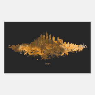 Chicago City Skyline Watercolor in Orange Rechteckiger Aufkleber