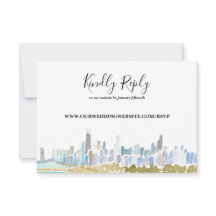 Chicago City Skyline Watercolor Online RSVP Card
