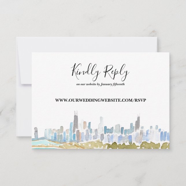 Chicago City Skyline Watercolor Online RSVP Card Einladung (Vorderseite)