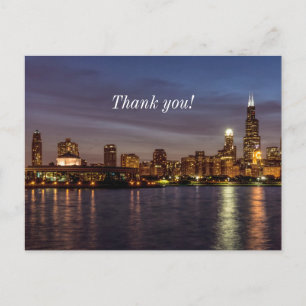 Chicago Cityscape Night Danke Postcard Postkarte