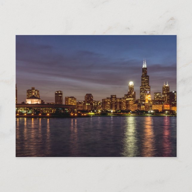 Chicago Cityscape Night Postcard Postkarte (Vorderseite)