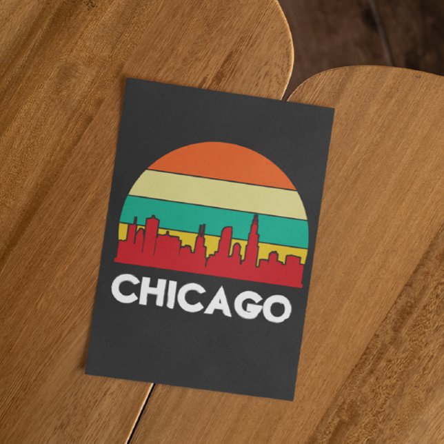Chicago Cityscape Vintag Sunset Postcard Postkarte (Chicago Vintage Skyline Postcard)