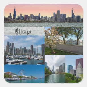 Chicago Collage Quadratischer Aufkleber