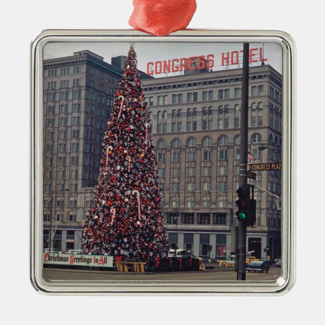 Chicago Congress Hotel Christmas Tree 1963 Foto Silbernes Ornament (Vorne)