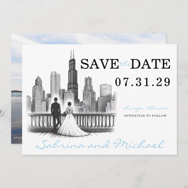 Chicago Couple Save The Date (Vorne/Hinten)