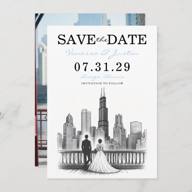 Chicago Couple Save The Date (Vorne/Hinten)
