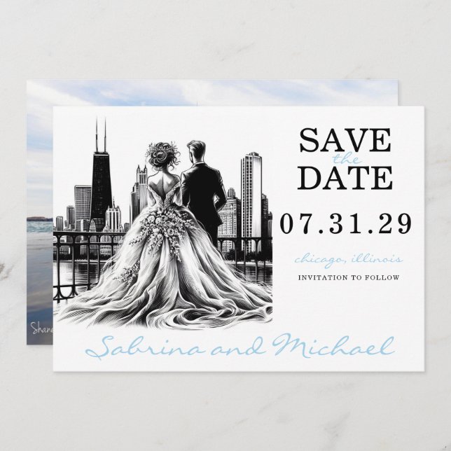 Chicago Couple Save The Date (Vorne/Hinten)