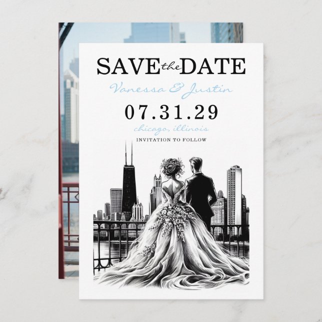 Chicago Couple Save The Date (Vorne/Hinten)