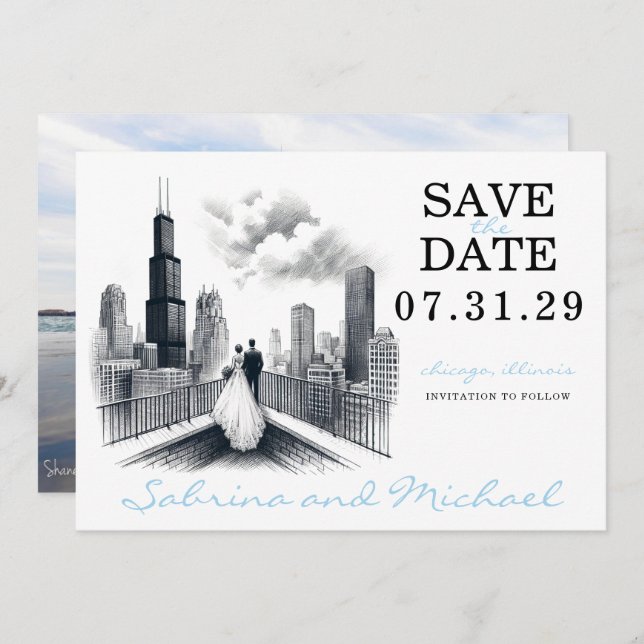Chicago Couple Save The Date (Vorne/Hinten)