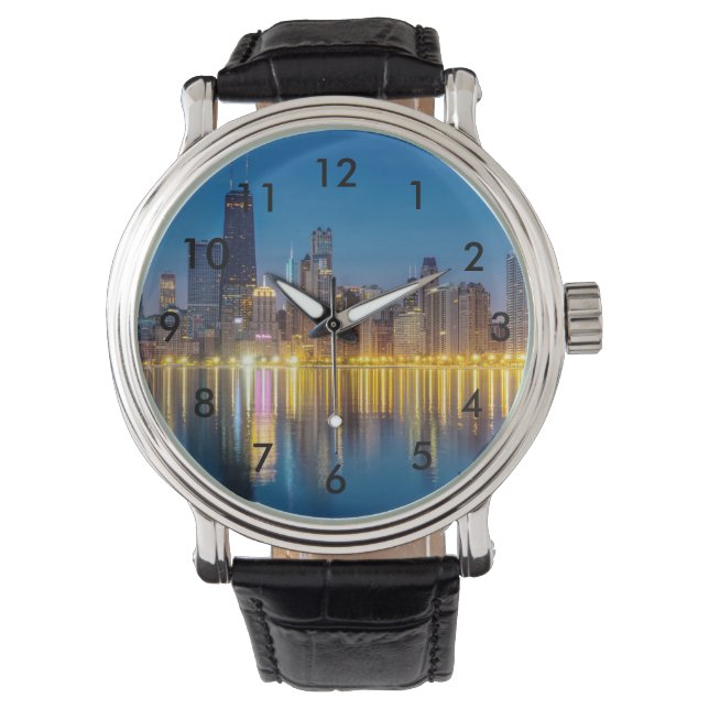 Chicago Dawn Cityscape Armbanduhr (Vorderseite)