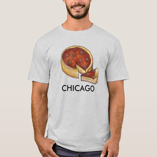Chicago Deep Dish Pepperoni Pizza Pie Slice Food T-Shirt (Vorderseite)