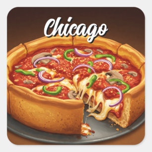 Chicago Deep Dish Pizza Quadratischer Aufkleber