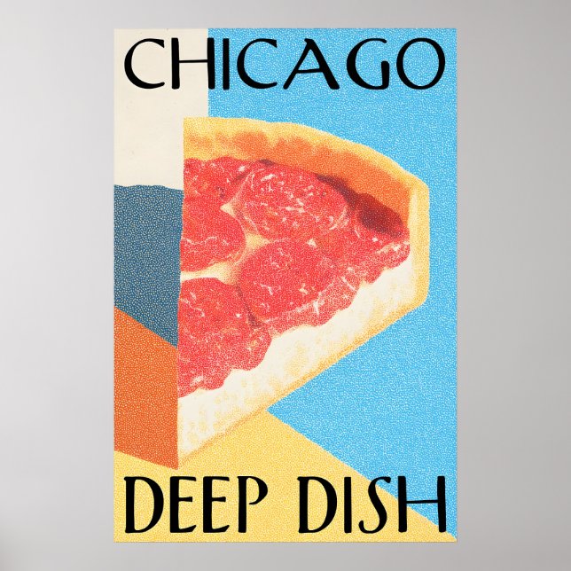 Chicago Deep Dish Poster Retro Pizza Art Print – (Vorne)
