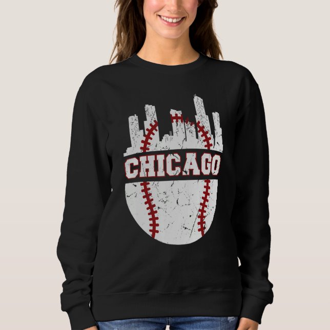 Chicago Distressed Baseball   Retro Skyline   USA Sweatshirt (Vorderseite)