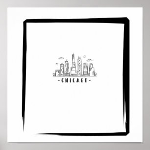 Chicago Downtown Black und White Poster