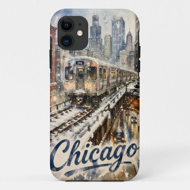 Chicago-El-Zug im Winterschnee Case-Mate iPhone Hülle (Rückseite)