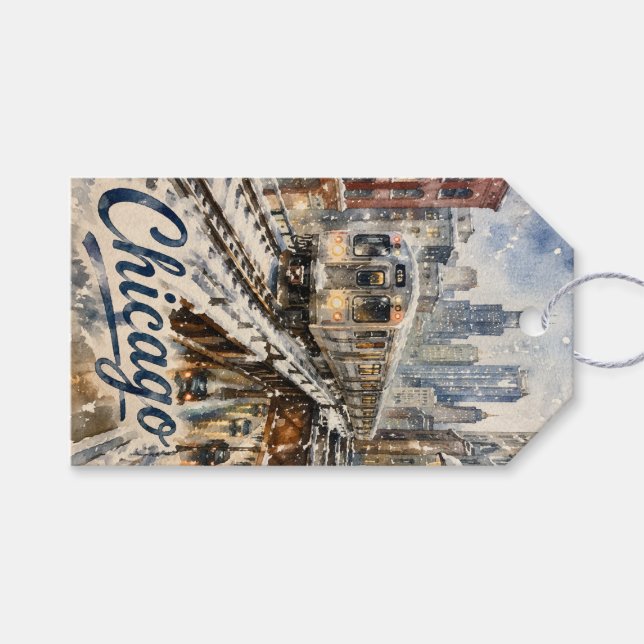 Chicago-El-Zug im Winterschnee Geschenkanhänger (Vorderseite (Horizontal))