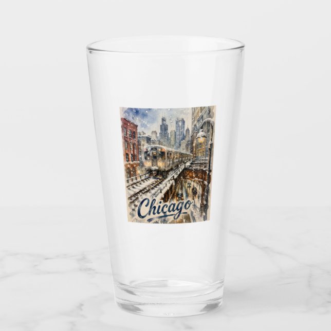 Chicago-El-Zug im Winterschnee Glas (Vorderseite)