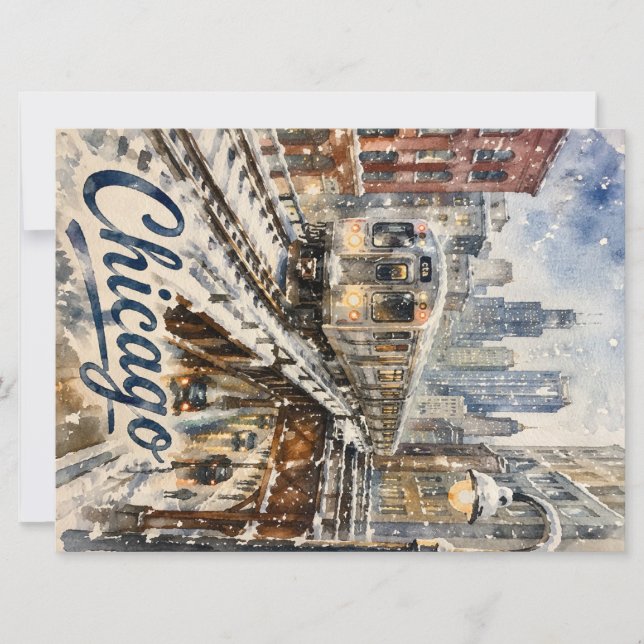 Chicago-El-Zug im Winterschnee Karte (Vorderseite)